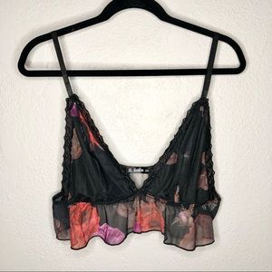 SHEIN Floral Sheer Ruffle & Lace Bralette 2X